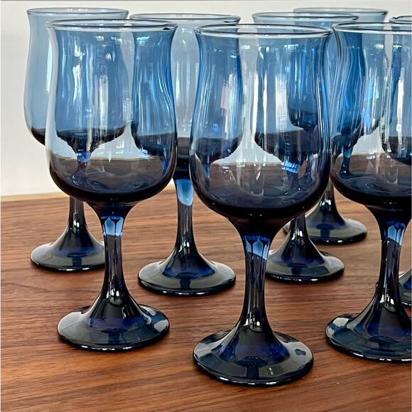 Water Goblet Tulip Dusky Blue by Libbey Glass Company Discontinued 1974-Set of 8